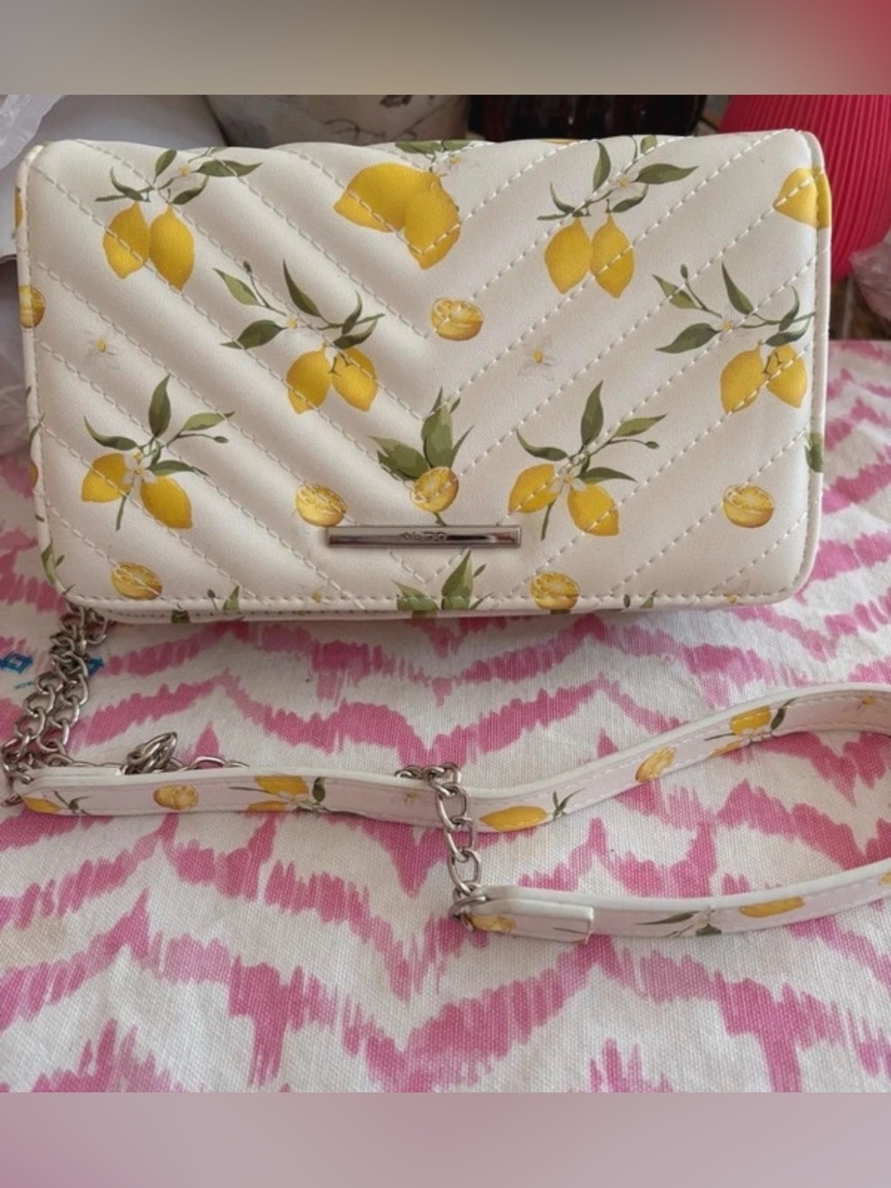 Aldo White Lemon Print Quilted Crossbody Bag
